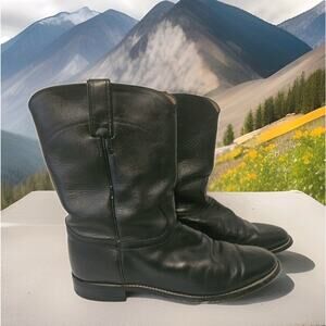 Justin Men’s Black Leather Western Workwear Cowboy Boots PJ0506 Size 11